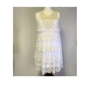 RANCHO ESTANCIA Women's Tiered Lace Ivory Mini‎ Boho Dress SZ XL